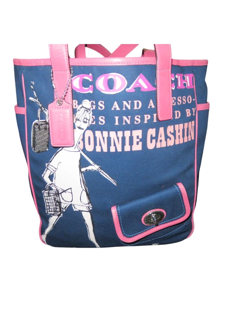 Coach 2008 Limited Edition Bonnie Cashin Navy Canvas Tote Turnlock Front Pocket